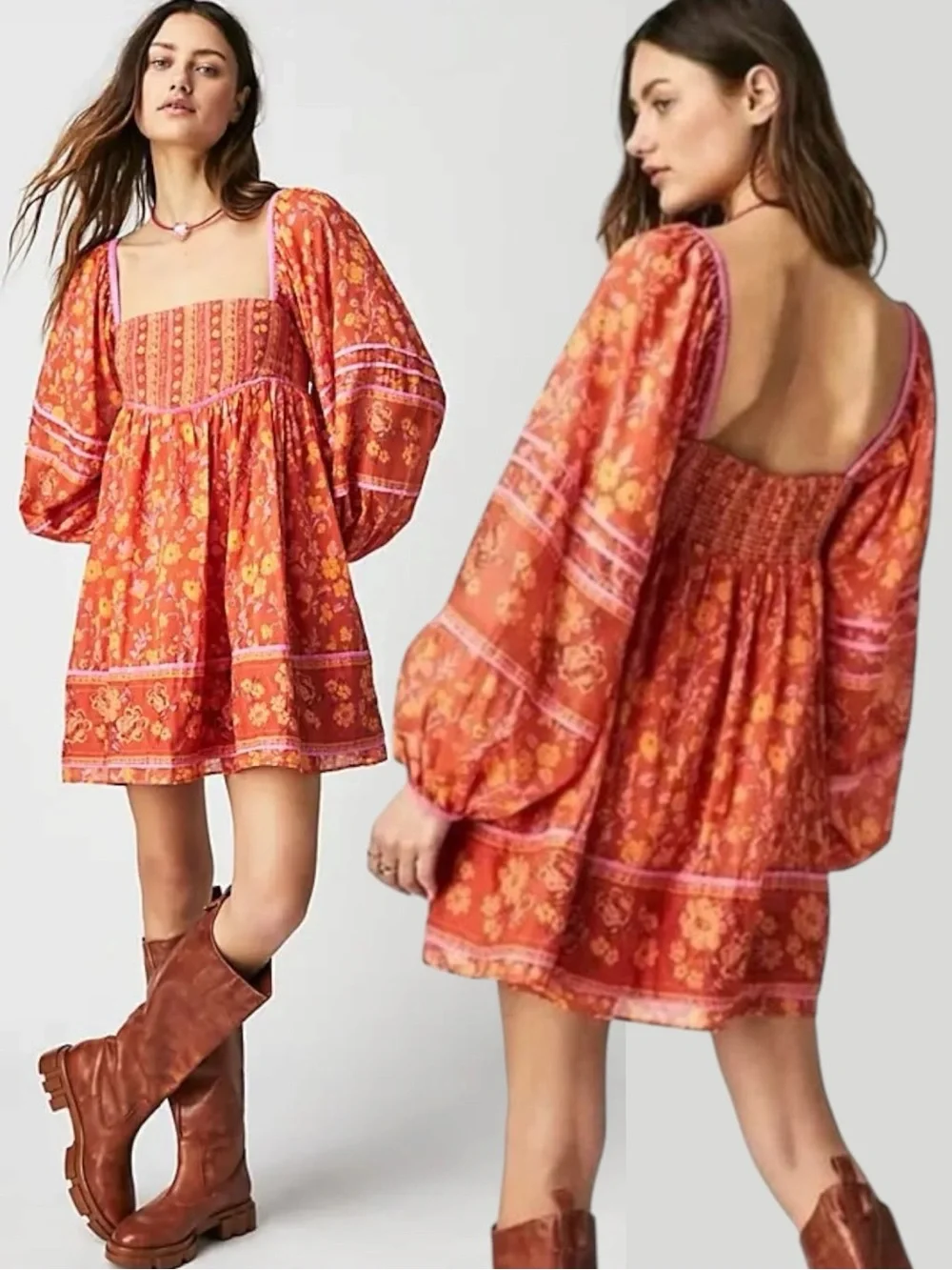 Free People Bohemian Retro 70s Flower Child Endless Afternoon Mini Dress XS